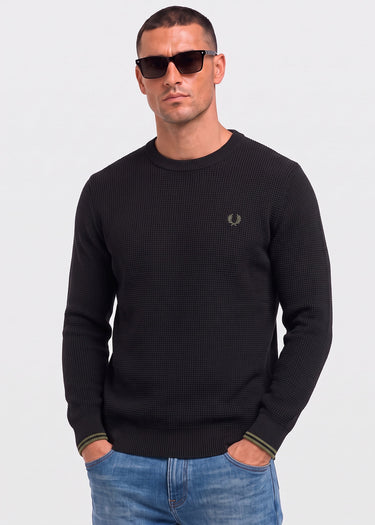 Fred Perry Pullover Waffle stitch jumper - black (Copy)