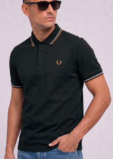 Fred Perry Polo's Twin tipped polo - night green dusky blue dark caramel