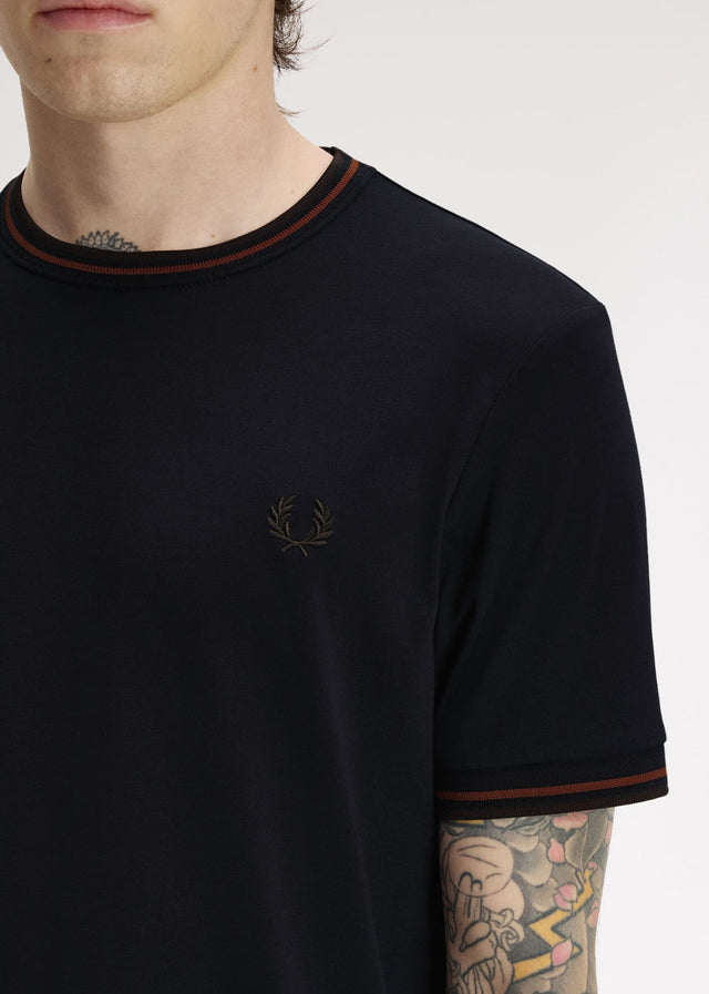 Fred Perry T-Shirts Twin tipped t-shirt - navy brandy rich brown