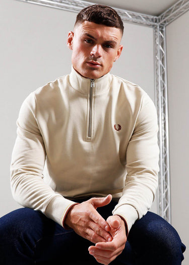 Fred Perry Truien Half zip sweatshirt - oatmeal whisky brown