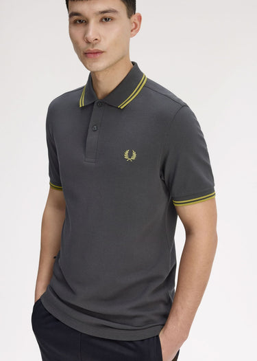 Fred Perry Polo's Twin tipped fred perry shirt - Anchor Grey Tennis Ball Yellow