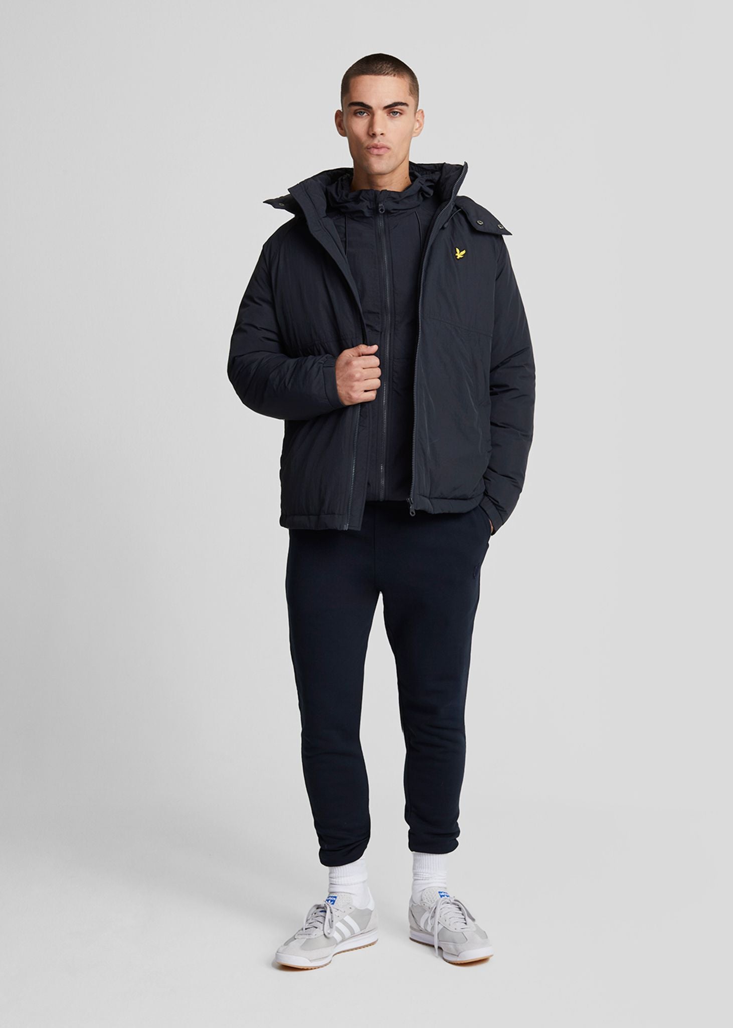 Black padded puffer jacket online