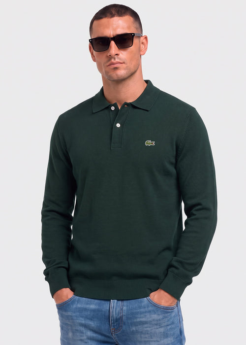 Knitted long sleeve polo sweater - sinople