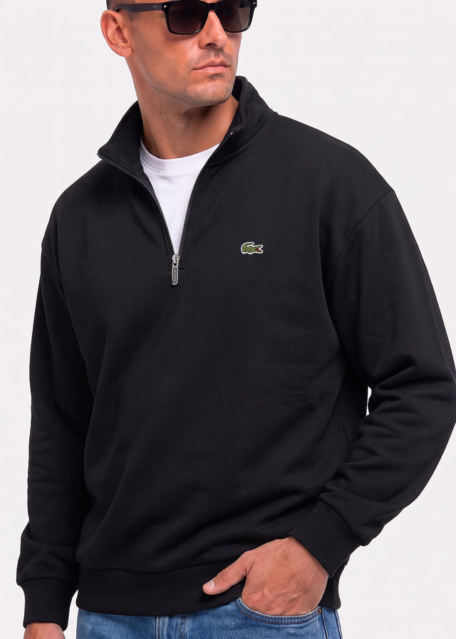 Lacoste Pullover Quarter zip fleece sweatshirt - black