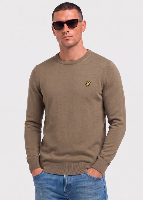 Cotton merino crew neck jumper - khaki ash