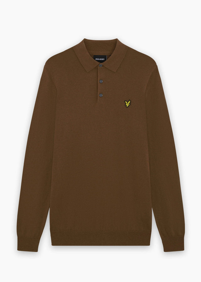 Lyle & Scott Langarm Polos Cotton merino long sleeve knitted polo - sepia brown