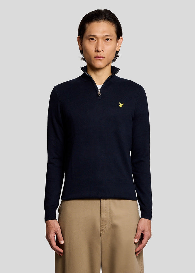 Lyle & Scott Pullover Cotton merino quarter zip jumper - dark navy