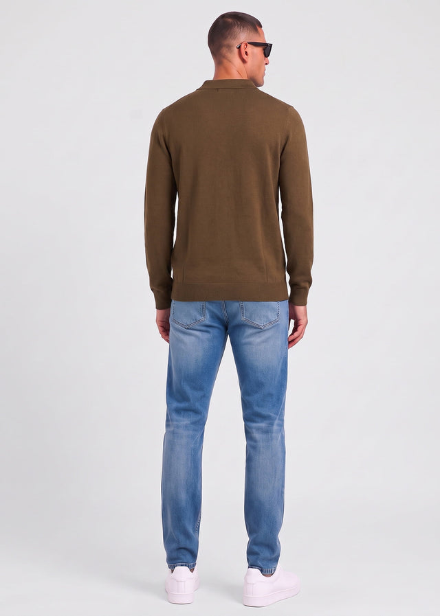 Lyle & Scott Langarm Polos Cotton merino long sleeve knitted polo - sepia brown
