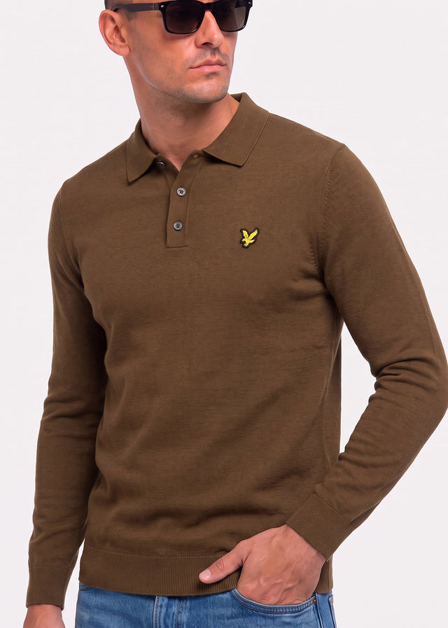 Lyle & Scott Langarm Polos Cotton merino long sleeve knitted polo - sepia brown