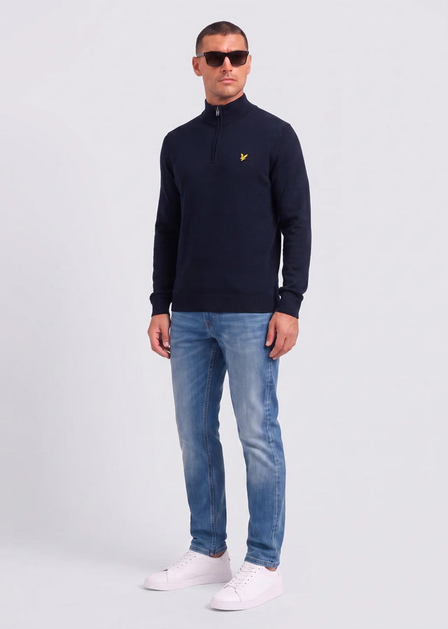 Lyle & Scott Pullover Cotton merino quarter zip jumper - dark navy