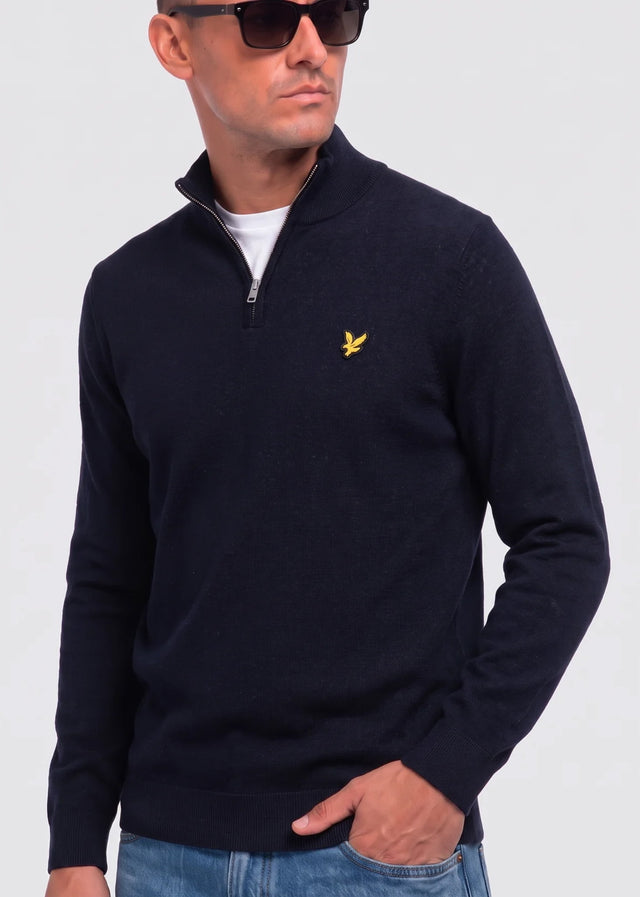 Lyle & Scott Pullover Cotton merino quarter zip jumper - dark navy