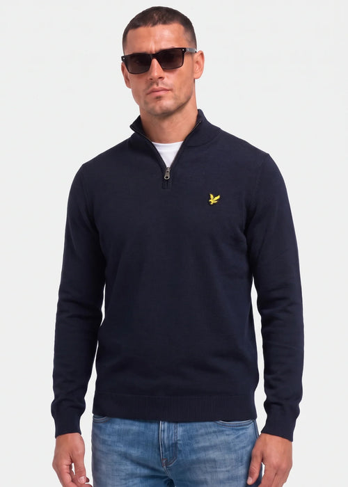 Cotton merino quarter zip jumper - dark navy
