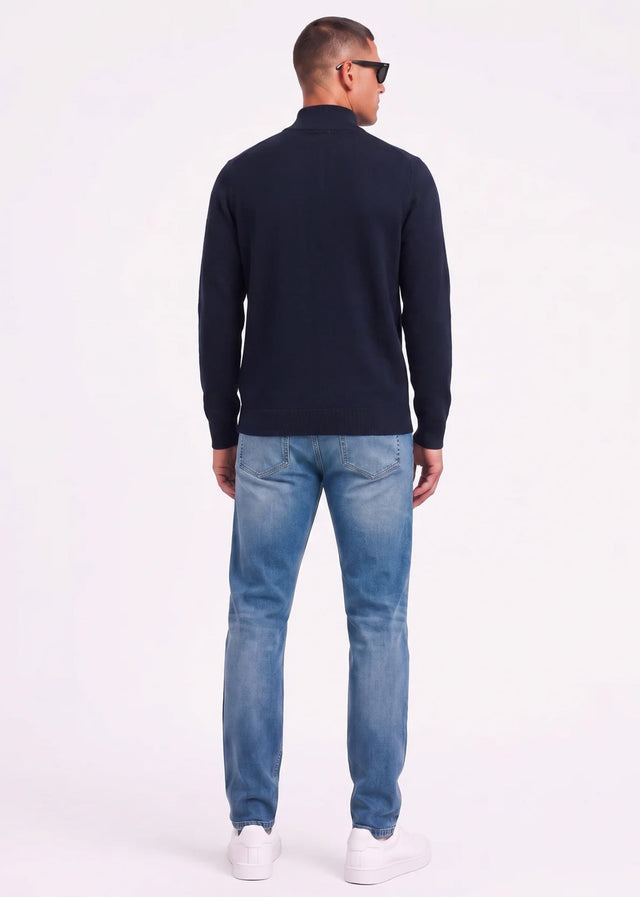 Lyle & Scott Pullover Cotton merino quarter zip jumper - dark navy