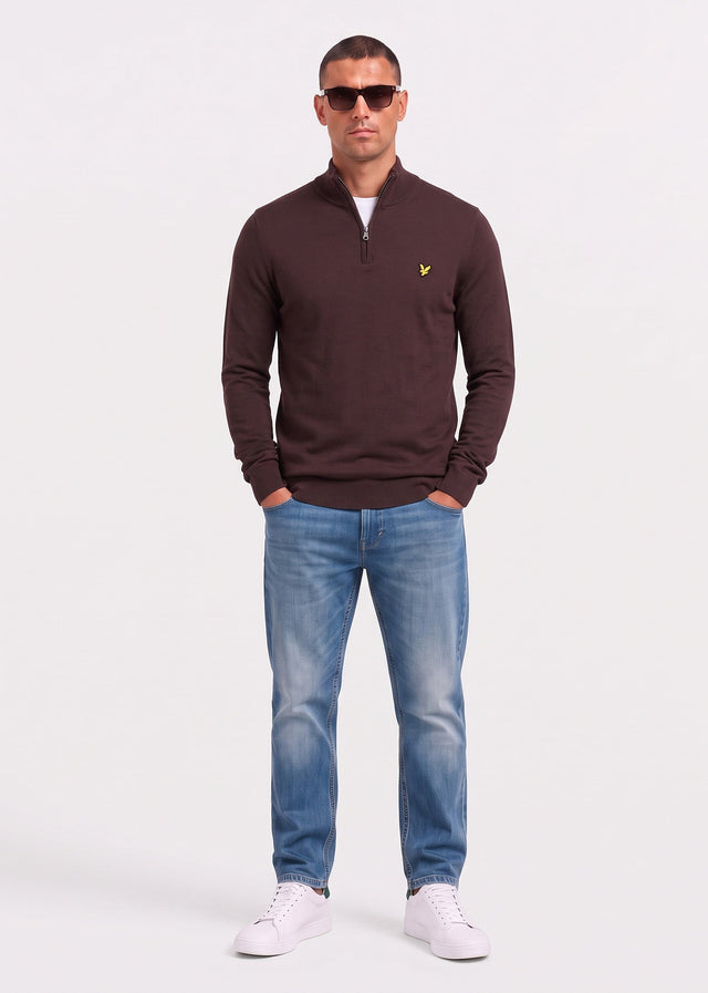 Lyle & Scott Pullover Cotton merino quarter zip jumper - espresso