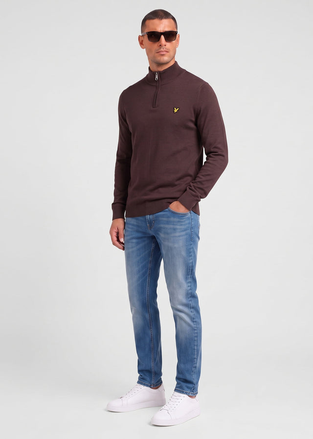 Lyle & Scott Pullover Cotton merino quarter zip jumper - espresso