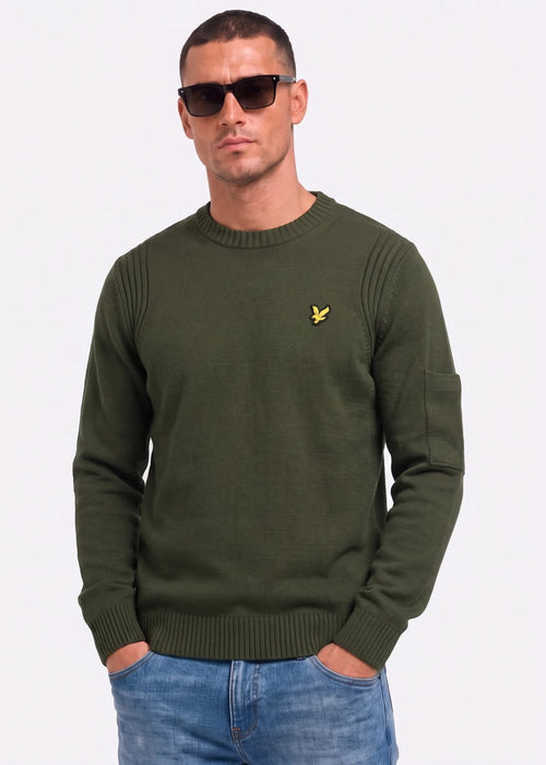 Rib insert crew neck jumper - true olive