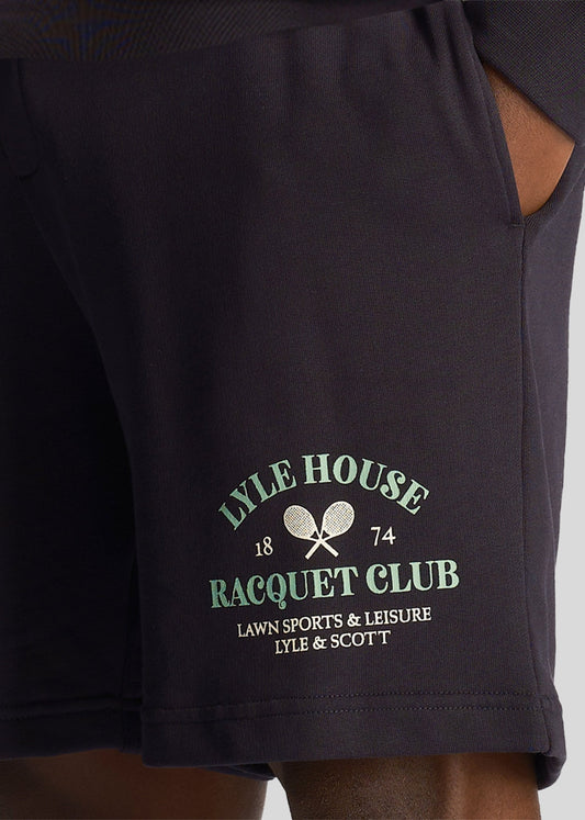 Lyle & Scott Korte Broeken  Racquet club graphic sweat short - dark navy 