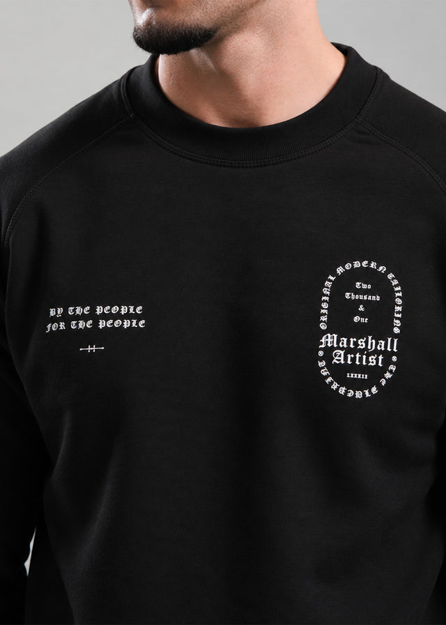 Marshall Artist Pullover Blue print crew neck - black