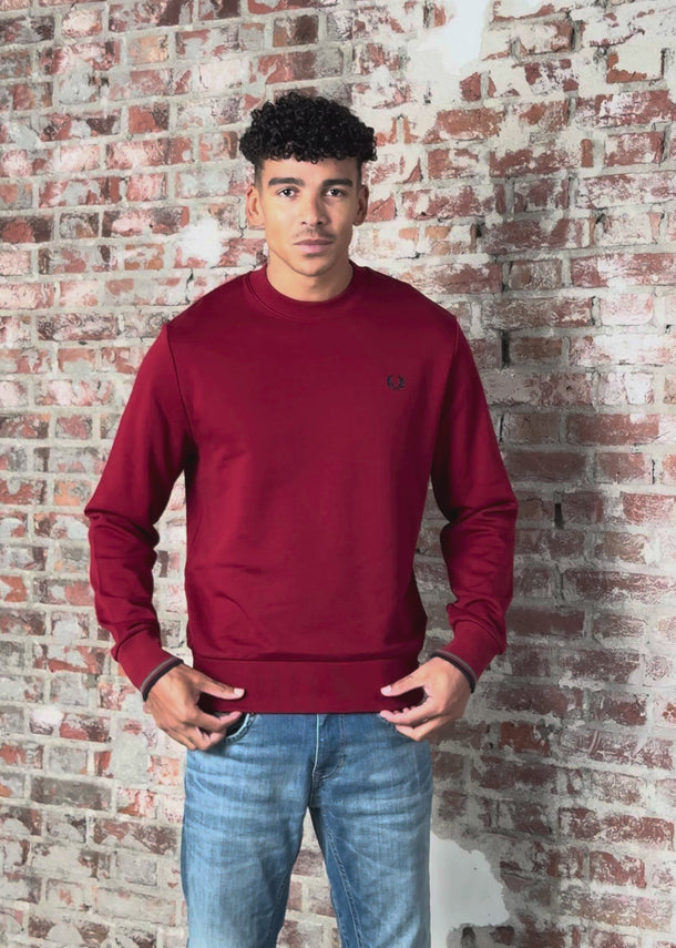Fred Perry Truien Crew neck sweatshirt - burnt red sports green navy