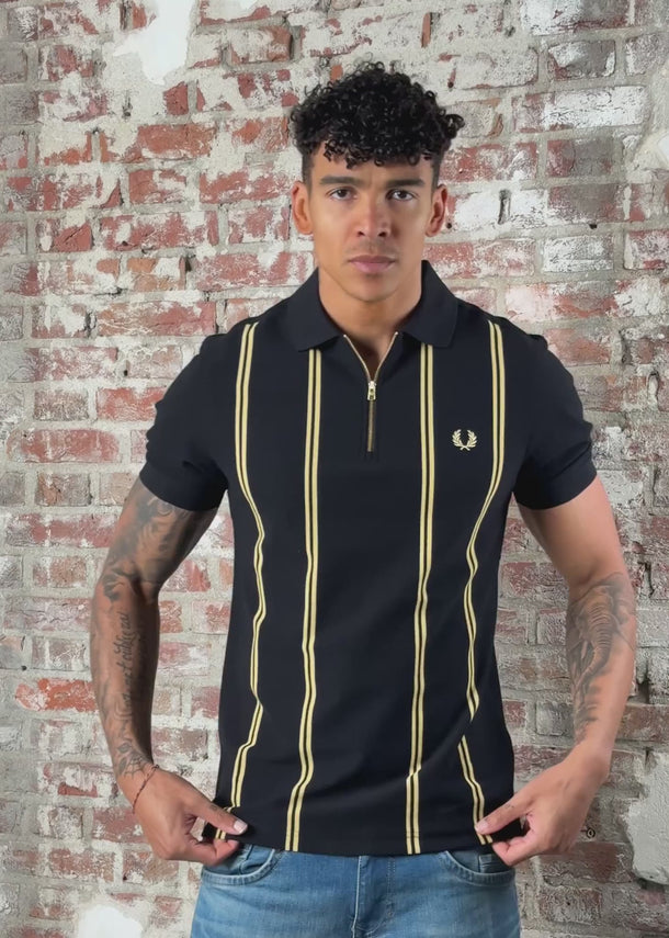 Fred Perry Polo's Vertical stripe polo shirt - black champagne