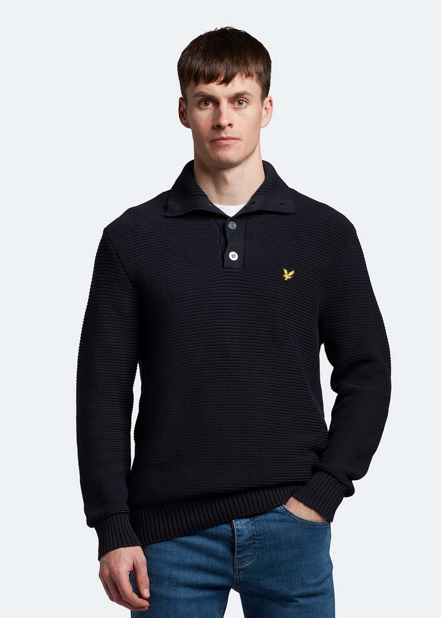 Lyle & Scott Truien  Chunky rib button neck - dark navy 