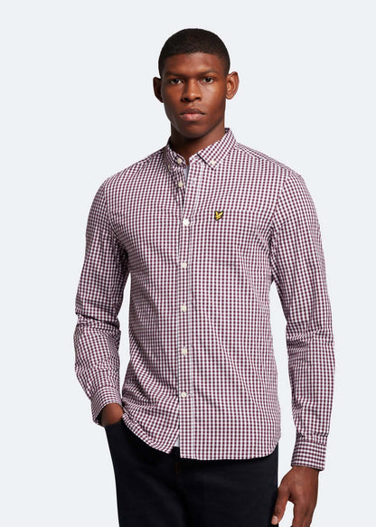 Lyle & Scott Overhemden  LS slim fit gingham shirt - burgundy white 