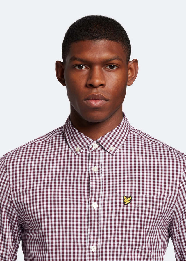 Lyle & Scott Hemden  LS slim fit gingham shirt - burgundy white 