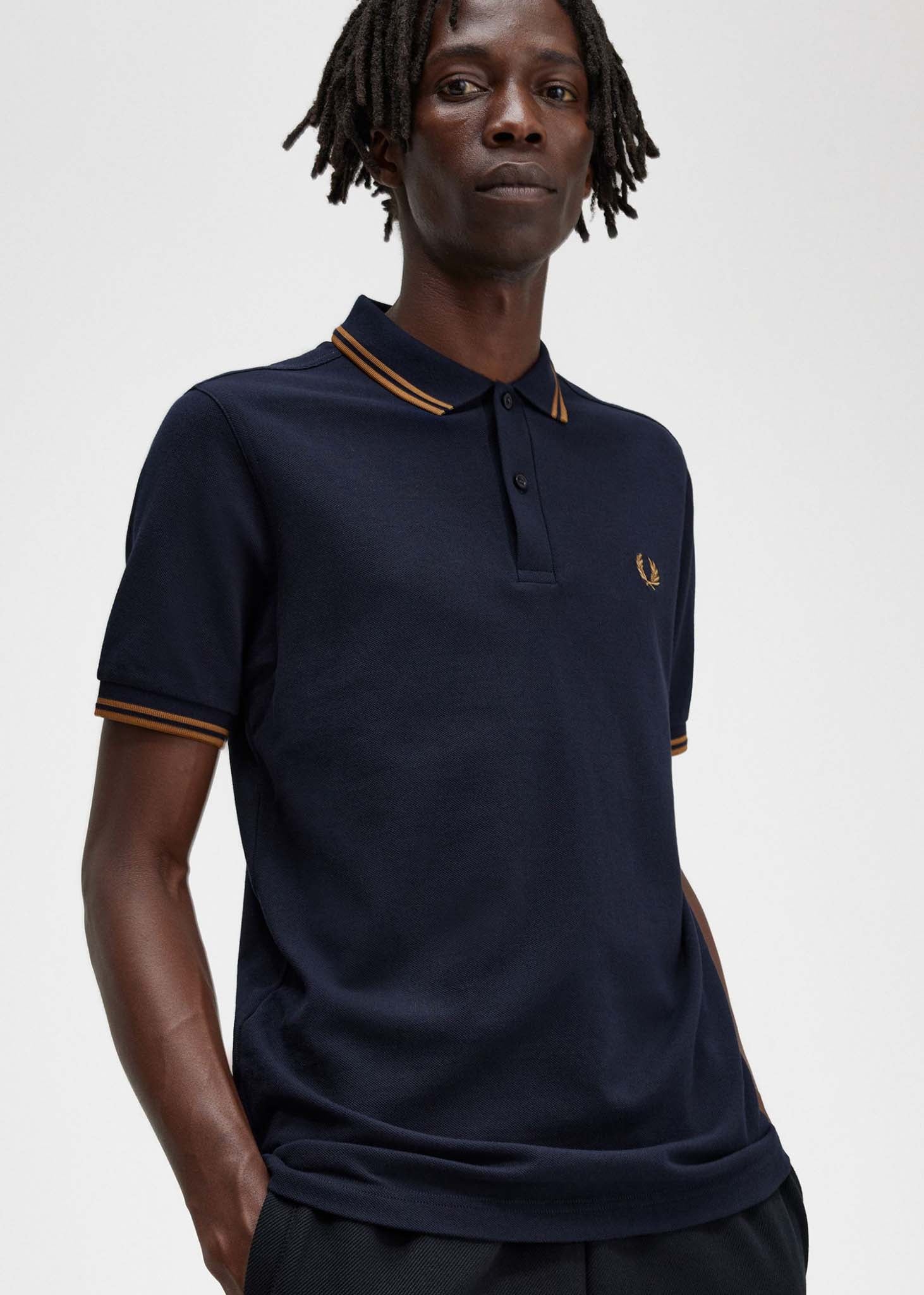 Fred Perry Polo's  Twin tipped fred perry shirt - navy dark caramel 