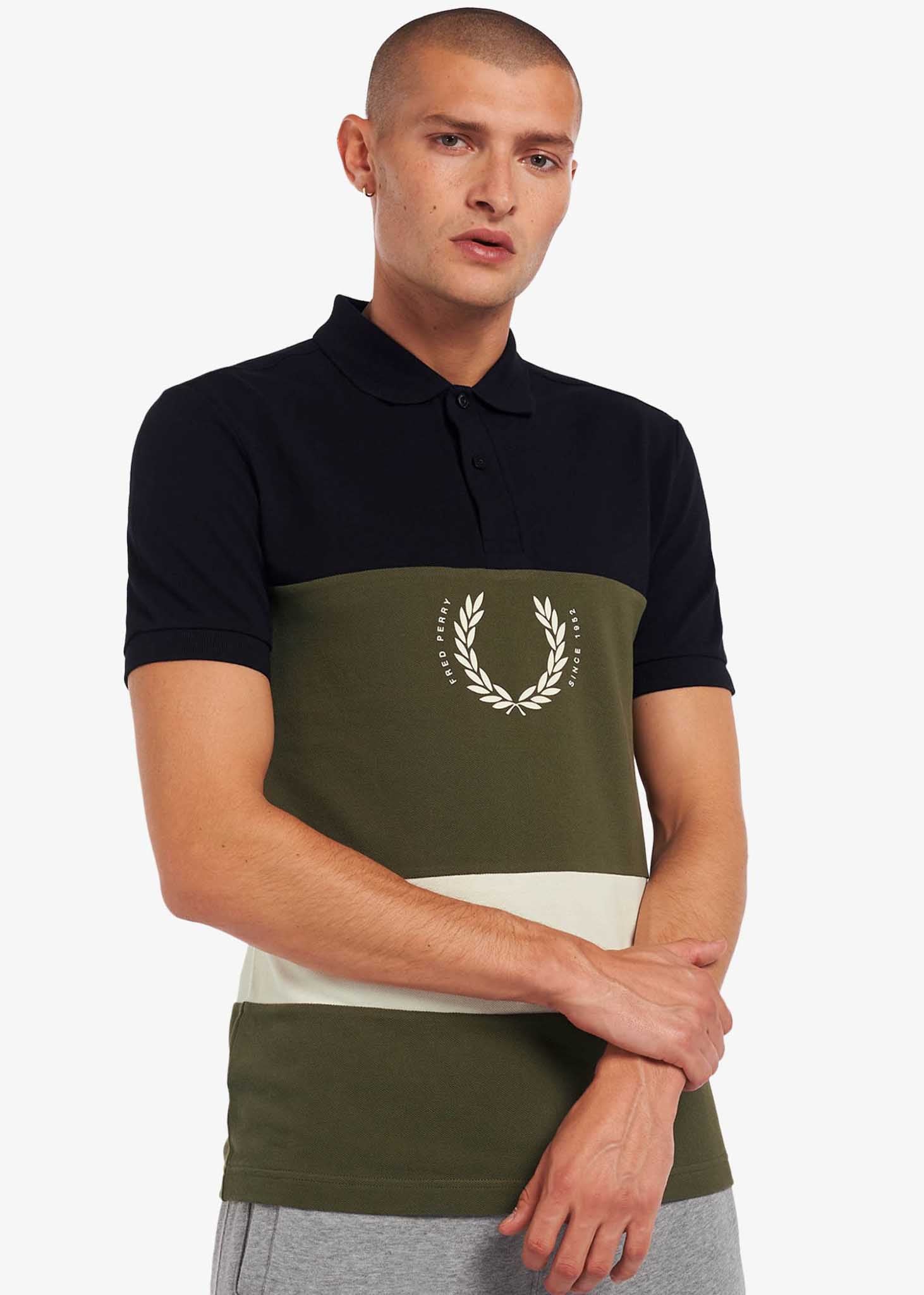 Fred Perry Polo's  Printed colour block poloshirt - navy 