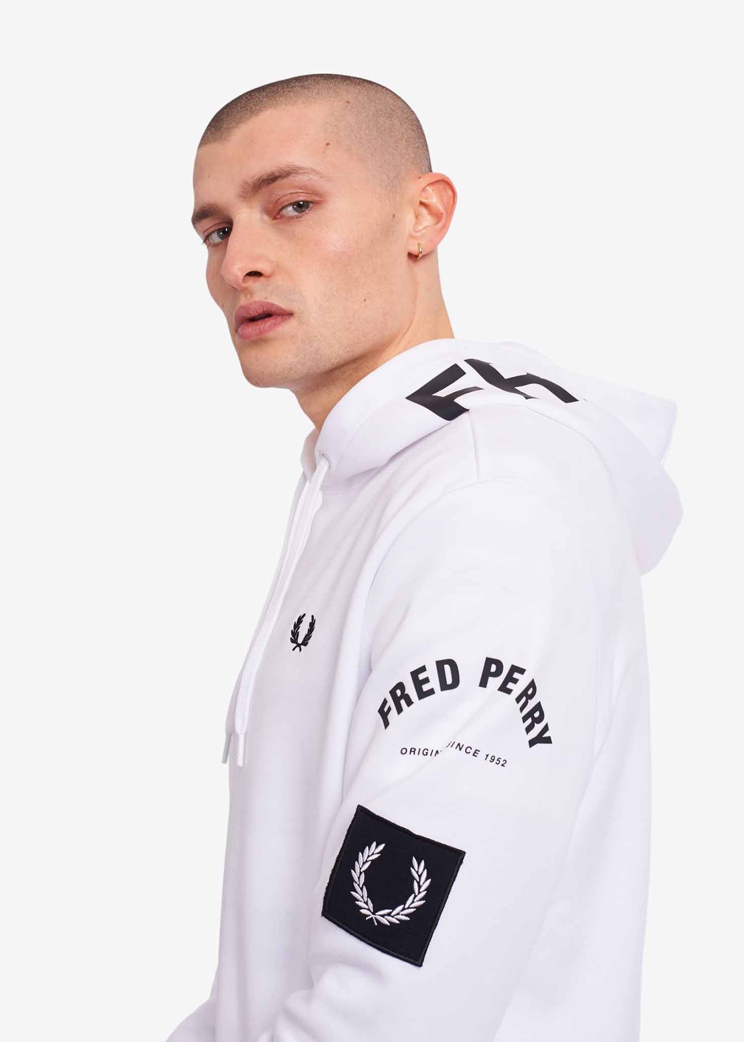 Fred Perry Hoodies  Bold branding hooded sweatshirt - white 